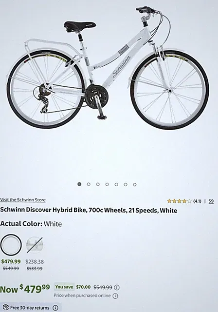 Schwinn Discover Hybrid Bike 21-Speed, 28-inch Wheels, Rear Cargo Rack, White